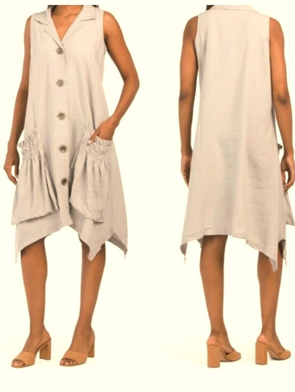 For Cynthia Sleeveless Linen-Blend Dress